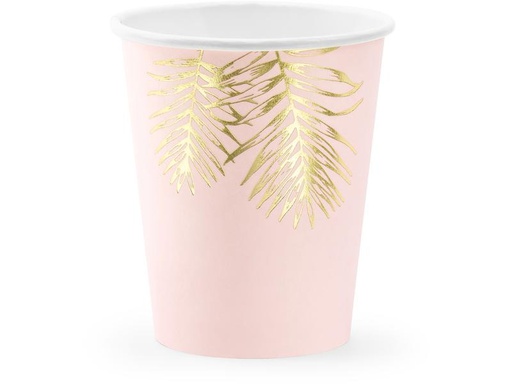 [90308477 1600486] Partydeco Einwegbecher Blätter 220 ml, 6 Stück, Hellrosa