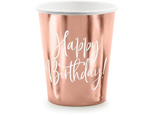 [90308519 1600485] Partydeco Einwegbecher Happy Birthday 260 ml, 6 Stück, Rosegold