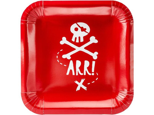 [90308568 1600553] Partydeco Einwegteller Piraten 20 x 20 cm, 6 Stück, Rot