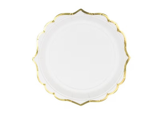 [90308603 1600493] Partydeco Einwegteller mit Goldrand 18.5 cm, 6 Stück, Weiss