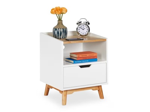 [90310902 1609748] relaxdays Nachttisch mit 1 Schublade 50 x 43 cm, Nature/Weiss