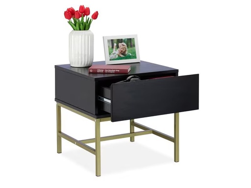 [90310935 1609750] relaxdays Nachttisch mit 1 Schublade 50 x 50 cm, Gold/Schwarz