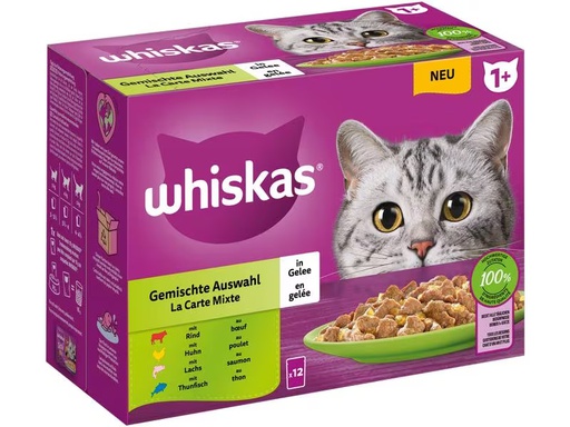 [90312021 1603696] Whiskas Nassfutter Gemischte Auswahl in Gelee 1+, 12 x 85g