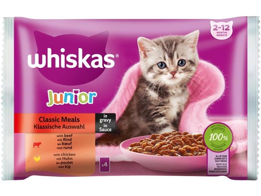[90312149 1603700] Whiskas Nassfutter Klassische Auswahl in Sauce Junior, 4 x 85g