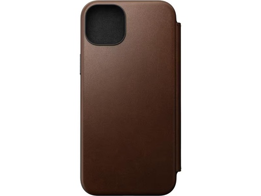 [90312410 1591315] Nomad Book Cover Modern Leather Folio iPhone 15 Plus Braun