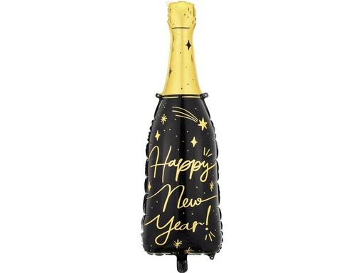 [90314593 1472995] Partydeco Folienballon Happy New Year schwarz, 27 x 88 cm, 1 Stück