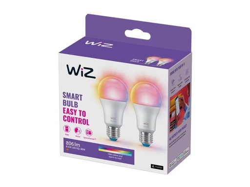 [90315224 1615231] WiZ Leuchtmittel 8.5W 60W E27 A60 Tunable White&amp;Color Doppelpack