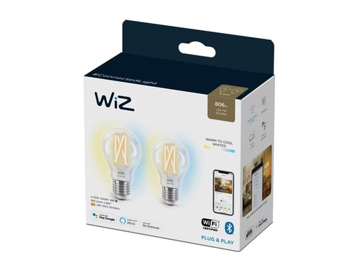 [90315227 1615234] WiZ Leuchtmittel 7W (60W) E27 A60 Filament Clear Doppelpack