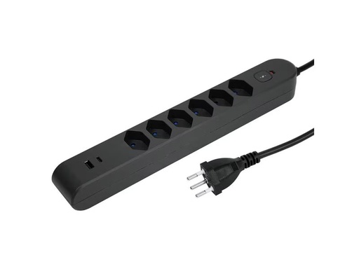 [90316694 1619549] STEFFEN Steckdosenleiste IQ 6 x T13, USB-A+C Anthrazit, 3 m Kabel
