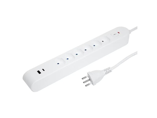[90316696 1619548] STEFFEN Steckdosenleiste IQ 6 x T13, USB-A+C Weiss, 3 m Kabel