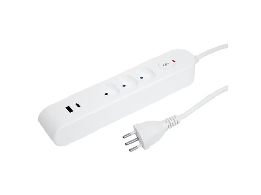 [90316725 1619546] STEFFEN Steckdosenleiste IQ 3 x T13, USB-A+C, Weiss, 3 m Kabel
