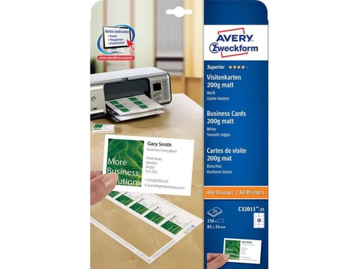 [90051758 125725] Avery Zweckform Visitenkarten-Etiketten Laser 85 x 54 mm 200 g/m²  250 Stück