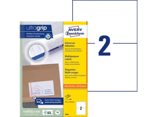 [90051819 58622] Avery Zweckform Universal-Etiketten 3655 210 x 148 mm, 100 Blatt