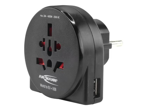 [90319461 1607122] Ansmann Reiseadapter World to EU + USB
