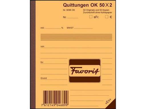 [90052000 1211614] Favorit Durchschreibeblock 113 x 144 mm Quittungen, Blau/Weiss