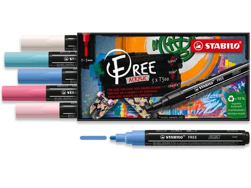 [90319922 1632626] STABILO Acrylmarker Free Acrylic T300 Candy 5-Etui