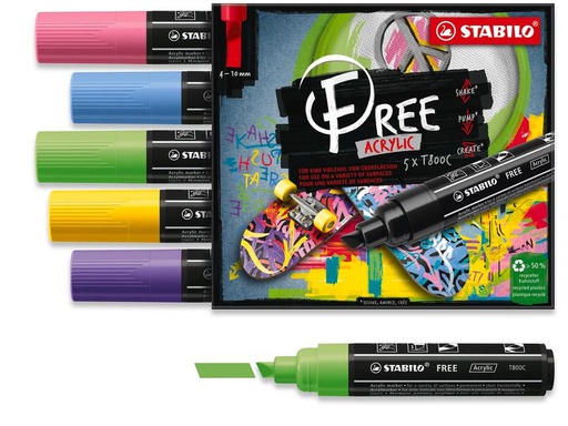 [90319950 1632630] STABILO Acrylmarker Free Acrylic T800C Seasi 5-Etui