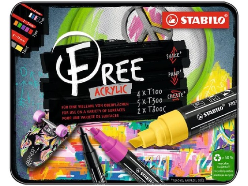 [90319977 1632633] STABILO Acrylmarker Free Acrylic Starter Kit 11-Etui