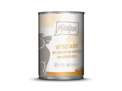 [90321184 1632344] Mjamjam Nassfutter Huhn und Ente mit Karotten und Hirse, 400 g