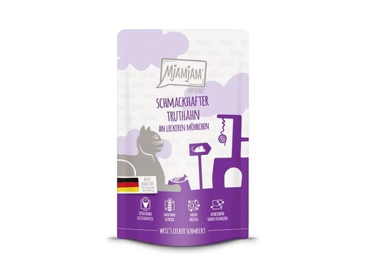 [90321210 1632334] Mjamjam Nassfutter Quetschie Truthahn &amp; Möhrchen, 125 g
