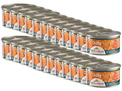 [90321982 1627389] Almo Nature Nassfutter Daily Mousse mit Thunfisch und Huhn, 24 x 85 g