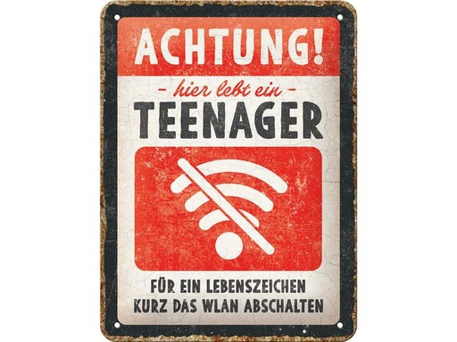 [90322301 1637983] Nostalgic Art Schild Achtung Teenager WLAN 15 x 20 cm, Metall