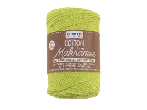 [90324078 1645203] Glorex Wolle Makramee Cotton 225m x 2 mm, 250g, Neongelb