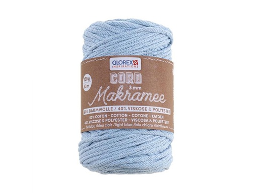 [90324168 1645179] Glorex Wolle Makramee Cord gewebt 63 m x 3 mm, 250g, Hellblau