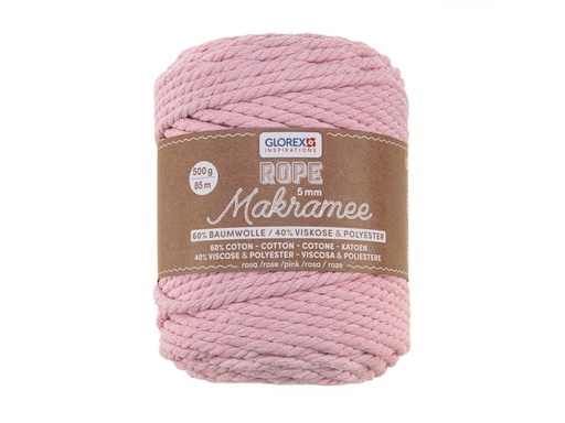 [90324265 1645186] Glorex Wolle Makramee Rope gedreht 85 m x 5 mm, 500g, Rosa