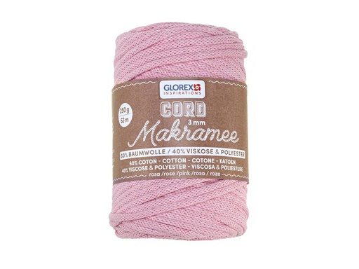 [90324326 1645177] Glorex Wolle Makramee Cord gewebt 63 m x 3 mm, 250g, Rosa