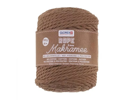 [90324338 1645187] Glorex Wolle Makramee Rope gedreht 85 m x 5 mm, 500g, Braun