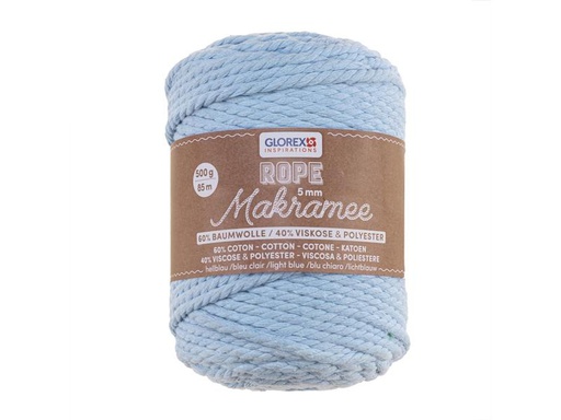 [90324363 1645189] Glorex Wolle Makramee Rope gedreht 85 m x 5 mm, 500g, Hellblau