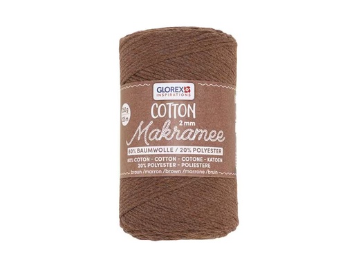 [90324386 1645200] Glorex Wolle Makramee Cotton 225m x 2 mm, 250g, Braun