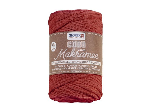 [90324397 1645178] Glorex Wolle Makramee Cord gewebt 63 m x 3 mm, 250g, Terracotta