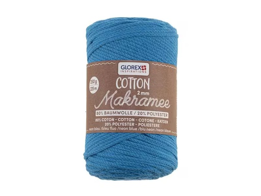 [90324461 1645207] Glorex Wolle Makramee Cotton 225m x 2 mm, 250g, Neonblau