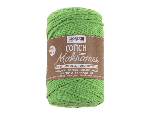 [90324523 1645206] Glorex Wolle Makramee Cotton 225m x 2 mm, 250g, Neongrün