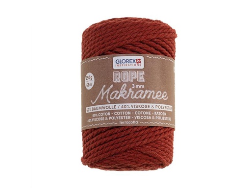[90324889 1645192] Glorex Wolle Makramee Rope gedreht 63 m x 3 mm, 250g, Teracotta