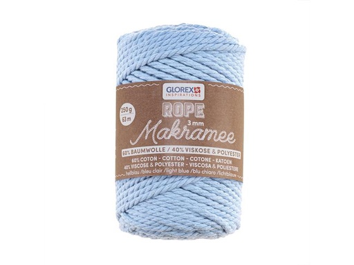 [90324894 1645193] Glorex Wolle Makramee Rope gedreht 63 m x 3 mm, 250g, Hellblau
