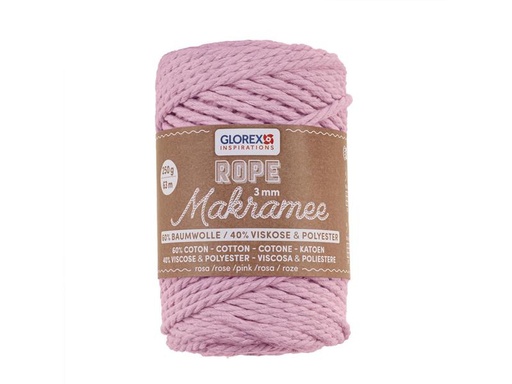 [90324913 1645190] Glorex Wolle Makramee Rope gedreht 63 m x 3 mm, 250g, Rosa