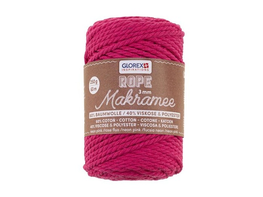 [90324920 1645196] Glorex Wolle Makramee Rope gedreht 63 m x 3 mm, 250g, Neonpink