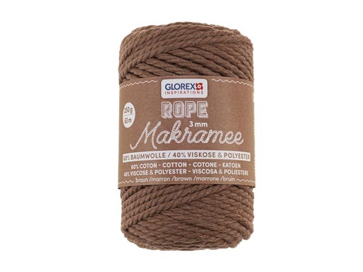 [90324947 1645191] Glorex Wolle Makramee Rope gedreht 63 m x 3 mm, 250g, Braun