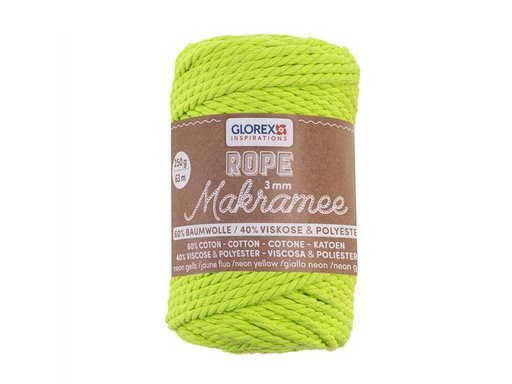 [90324965 1645194] Glorex Wolle Makramee Rope gedreht 63 m x 3 mm, 250g, Neongelb