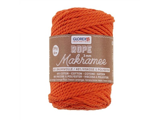 [90324994 1645195] Glorex Wolle Makramee Rope gedreht 63 m x 3 mm, 250g, Neonorange