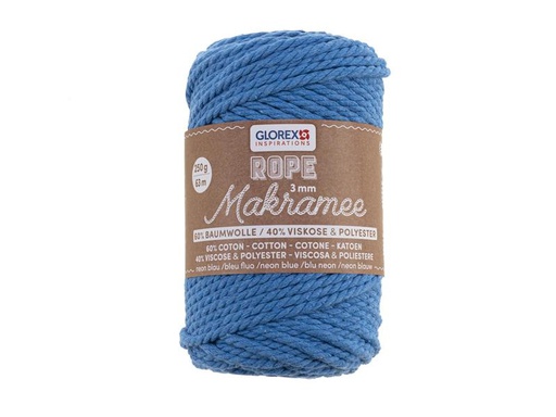 [90325058 1645198] Glorex Wolle Makramee Rope gedreht 63 m x 3 mm, 250g, Neonblau