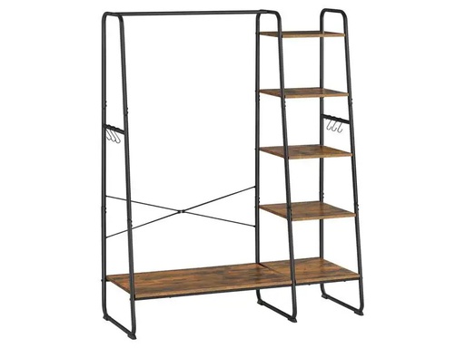 [90325863 1626099] VASAGLE Garderobenständer mit 5 Ebenen 120 x 160 cm, Braun/Schwarz