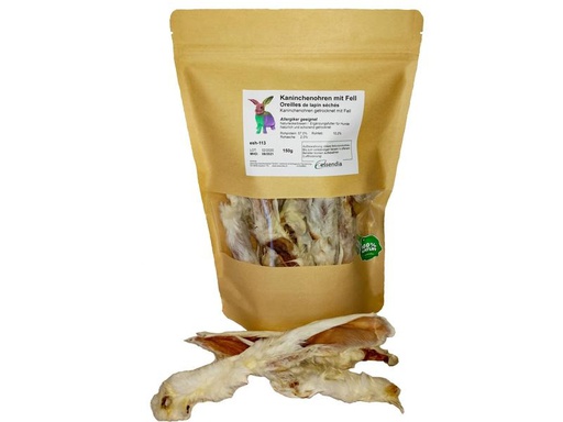 [90326105 1649139] essendia Kausnack Kaninchenohren mit Fell, 150 g
