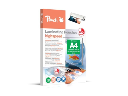 [90327765 909428] Peach Laminierfolie Highspeed A4, 80 µm, 100 Stück, Glänzend