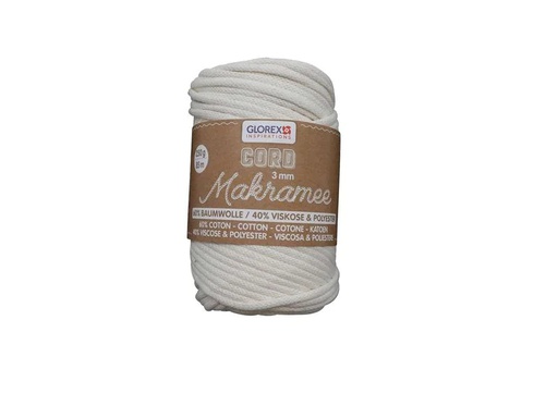 [90053074 1162194] Glorex Wolle Makramee Cord gewebt 85 m x 3 mm, 250 g, Weiss