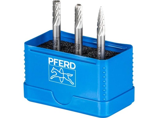 [90329979 1639588] Pferd HSS-Frässtifte-Set 85, 3-tlg. Zahnung 3, Schaft-Ø 6 mm