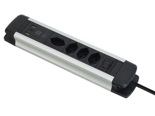 [90330006 1667264] Schönenberger Steckdosenleiste 4 x T13, 2 x USB-A, 1 x USB-C, 2 m
